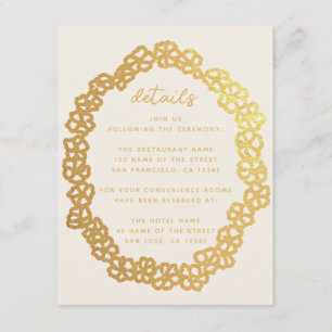 Carte D'accompagnement Détails du Mariage floral Liquide Faux Gold Faux W