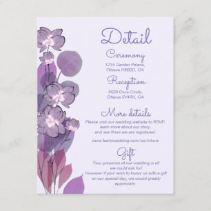 Carte D'accompagnement Détails du mariage floral mauve pourpre