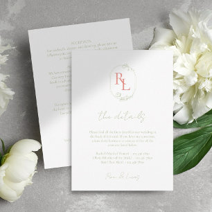 Carte D'accompagnement Détails du Mariage Floral Monogramme Blanc