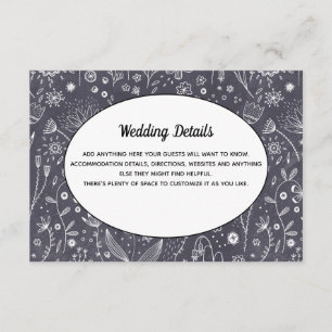 Carte D'accompagnement Détails du Mariage Floral noir et blanc moderne