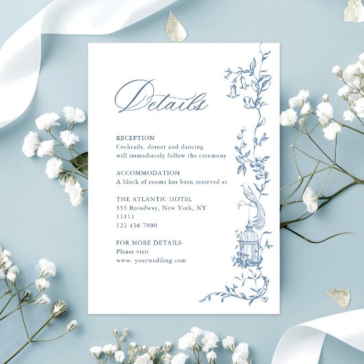 Carte D'accompagnement Détails du Mariage Floral Ornate de Victoria