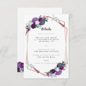 Carte D'accompagnement Détails du Mariage floral pourpre (Devant / Derrière)