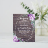 Carte D'accompagnement Détails du Mariage Floral Rustique Argent & Violet (Debout devant)