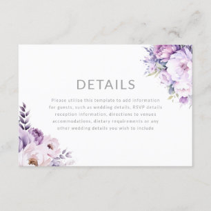 Carte D'accompagnement Détails du Mariage floral violet de lavande enchan