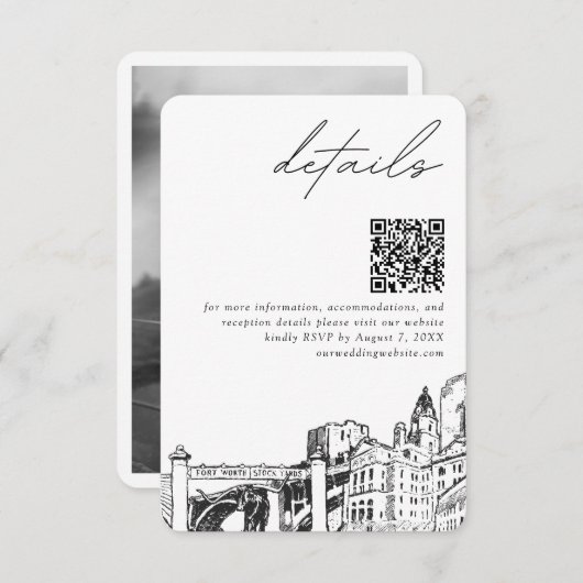 Carte D'accompagnement Détails du Mariage Fort Worth Code QR Petit (Devant / Derrière)