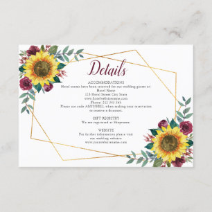 Carte D'accompagnement Détails du Mariage géométrique de fleurs de tourne