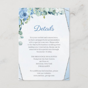 Carte D'accompagnement Détails du Mariage géométrique Dusty Blue Roses Si