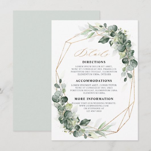 Carte D'accompagnement Détails du Mariage géométrique Eucalyptus Greenery (Devant / Derrière)