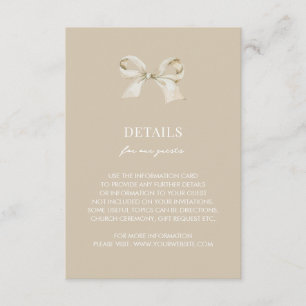 Carte D'accompagnement Détails du Mariage Gold Coquette Bow