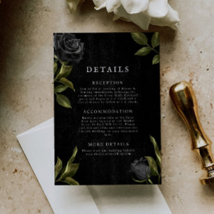 Carte D'accompagnement Détails du Mariage gothique noir floral