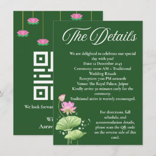 Carte D'accompagnement Détails du mariage indien Deep Green Lotus