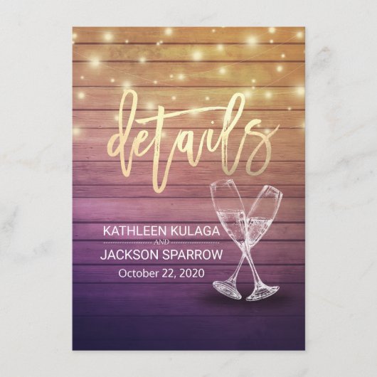 Carte D'accompagnement Détails du mariage Informations Lunettes de Champa (Devant)