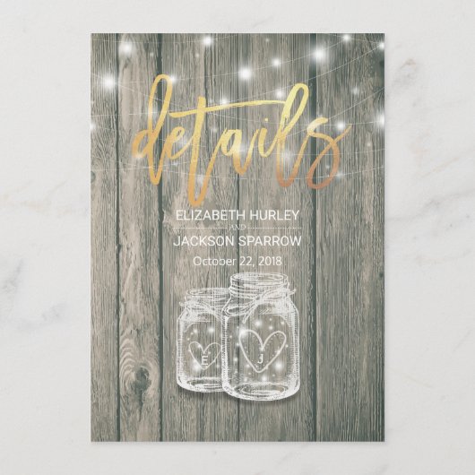 Carte D'accompagnement Détails du mariage Informations Mason Jar String L (Dos)