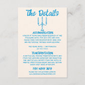 Carte D'accompagnement Détails du Mariage ironique Bleu à main rétro (Devant)