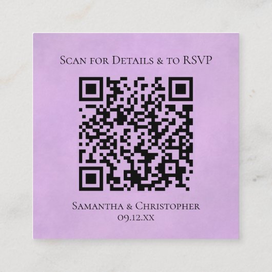 Carte D'accompagnement Détails du mariage Lilac Purple Rose & Code QR de (Dos)