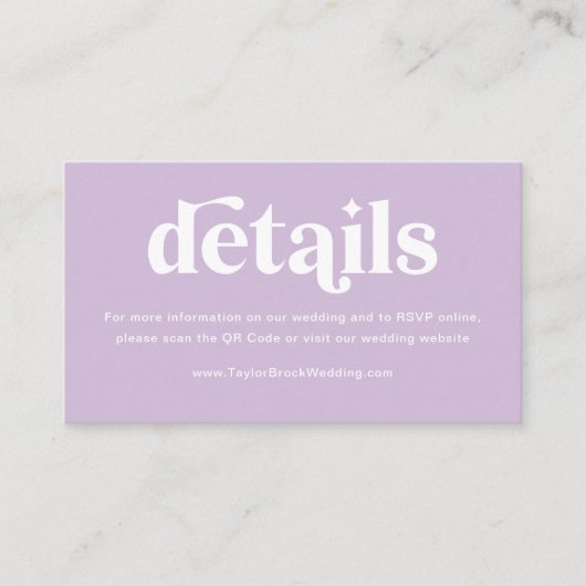 Carte D'accompagnement Détails du Mariage Lilac violet clair (Devant)