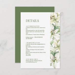 Carte D'accompagnement Détails du Mariage LILY Blossom Elegance