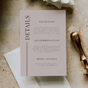 Carte D'accompagnement Détails du Mariage Mauve de ligne Clean