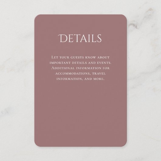 Carte D'accompagnement Détails du Mariage Mauve incurvé de typographie (Devant)