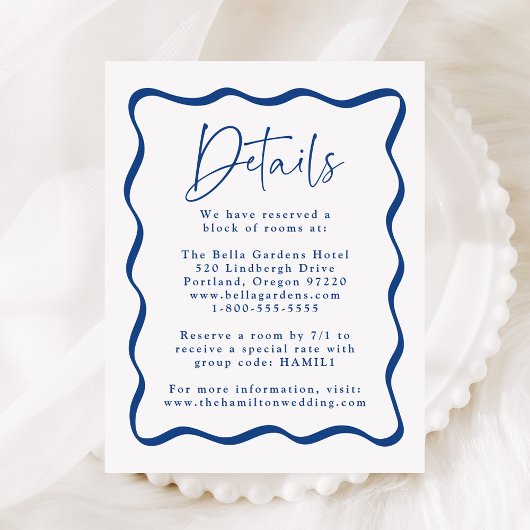 Carte D'accompagnement Détails du Mariage moderne Blue Wavy