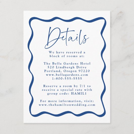 Carte D'accompagnement Détails du Mariage moderne Blue Wavy (Devant)
