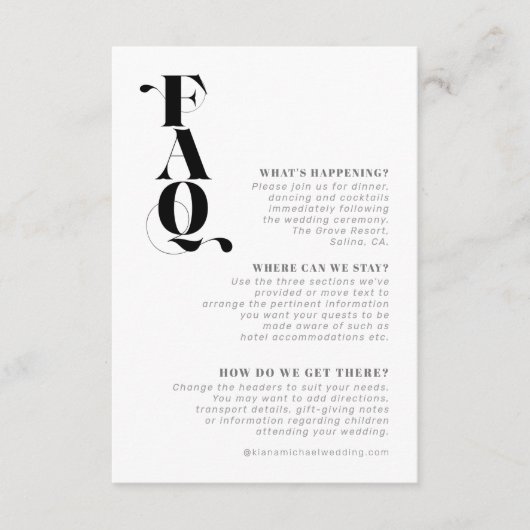Carte D'accompagnement Détails du Mariage moderne décoratif FAQ ID887 (Devant)