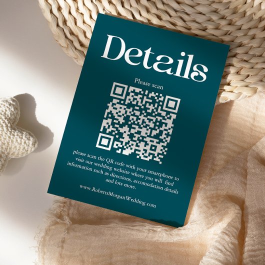 Carte D'accompagnement Détails du Mariage moderne Deep Turquoise QR Code