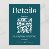 Carte D'accompagnement Détails du Mariage moderne Deep Turquoise QR Code (Devant)