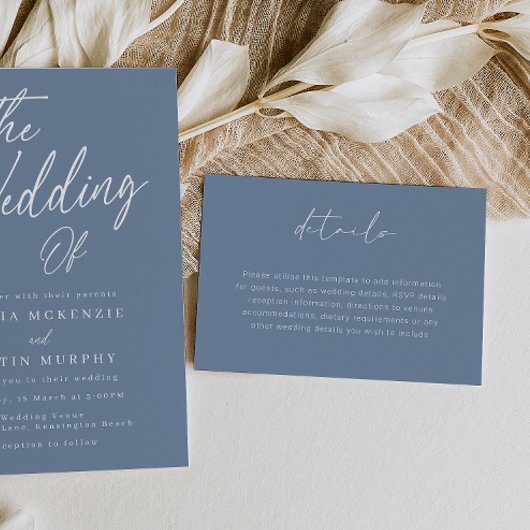 Carte D'accompagnement Détails du Mariage moderne Dusty Blue Script