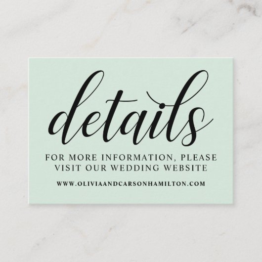Carte D'accompagnement Détails du Mariage moderne Mint et Script noir (Devant)