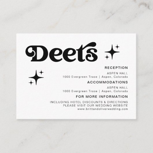 Carte D'accompagnement Détails du Mariage moderne noir et blanc rétro (Devant)