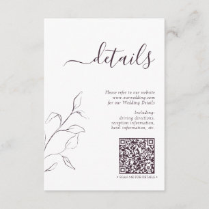 Carte D'accompagnement Détails du Mariage moderne QR Code Plum Purple