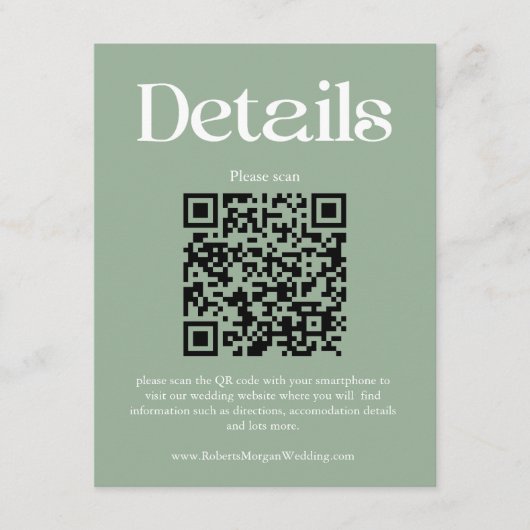 Carte D'accompagnement Détails du Mariage moderne Sage Green QR Code (Devant)