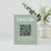 Carte D'accompagnement Détails du Mariage moderne Sage Green QR Code (Debout devant)