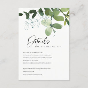 CARTE D'ACCOMPAGNEMENT DÉTAILS DU MARIAGE MODERNE VERT EUCALYPTUS GROVE