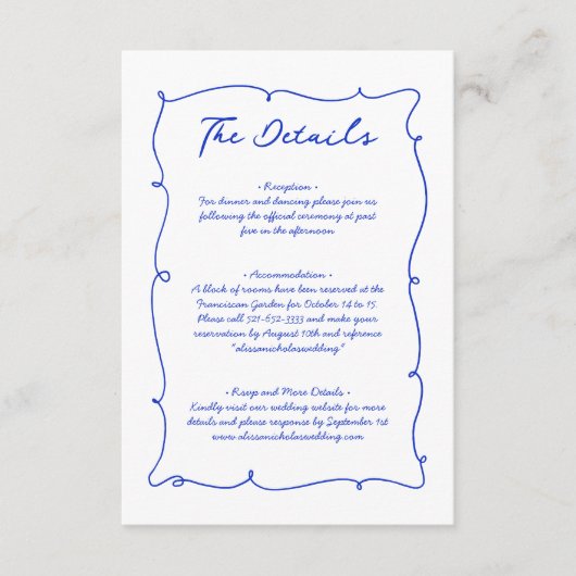 Carte D'accompagnement Détails du Mariage moderne Whimsical Wavy (Devant)