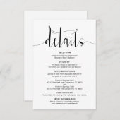 Carte D'accompagnement Détails du Mariage modifiable, Script moderne noir (Devant / Derrière)
