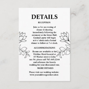Carte D'accompagnement Détails du Mariage Motif Fleur sauvage dessiné à l