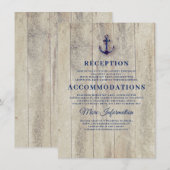 Carte D'accompagnement Détails du Mariage Nautique Marine Blue Rustic (Devant / Derrière)
