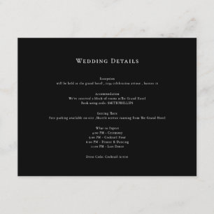 Carte D'accompagnement Détails du Mariage noir et blanc