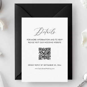 Carte D'accompagnement Détails du Mariage noir et blanc Site web Qr Code
