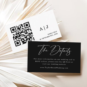 Carte D'accompagnement Détails du Mariage noir QR Code Mariage RSVP