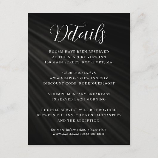 Carte D'accompagnement Détails du Mariage noir simple Script (Devant)