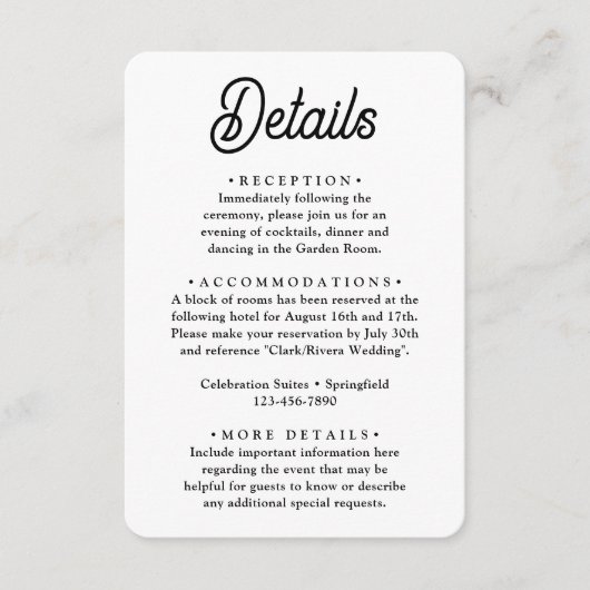 Carte D'accompagnement Détails du mariage ・ Photo et élégant script rétro (Devant)