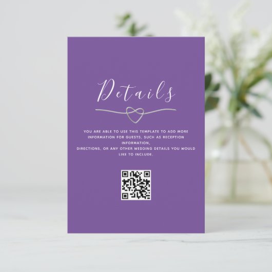 Carte D'accompagnement Détails du Mariage pourpre Code QR (Debout devant)