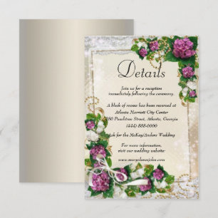 Carte D'accompagnement Détails du Mariage Purple Hydrangea Et Dentelle
