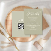 Carte D'accompagnement Détails du mariage QR Code RSVP Sage Green