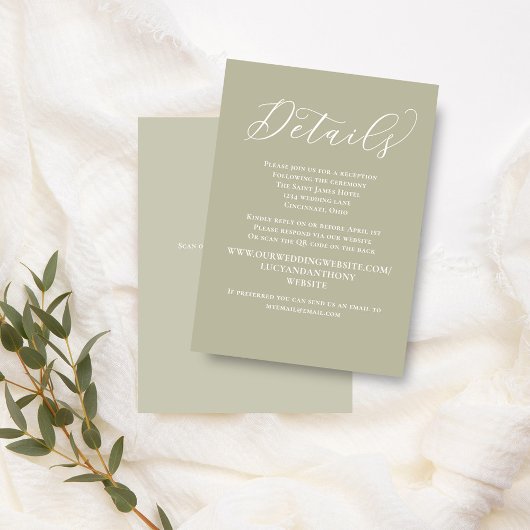Carte D'accompagnement Détails du mariage QR Code RSVP Sage Green