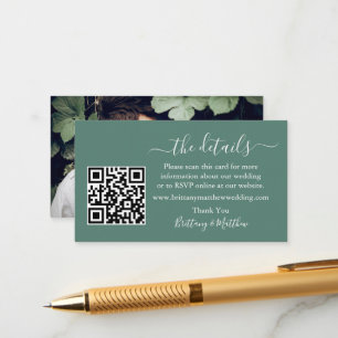 Carte D'accompagnement Détails du mariage QR Photo Eucalyptus Green