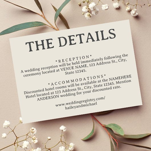 Carte D'accompagnement Détails du Mariage rétro blanc simple